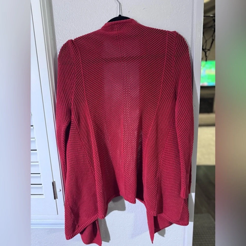 Lands' End Red Open Front Cardigan Sweater